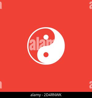 Icône Yin et Yang sur fond rouge. Illustration du vecteur de style plat rouge. Illustration de Vecteur