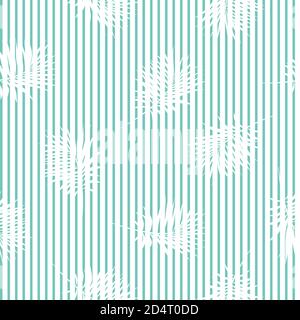 Motif rayé sans couture avec branches de palmier de couleur turquoise sur fond blanc. Décoration vecteur tropical d'été. Texture florale Illustration de Vecteur