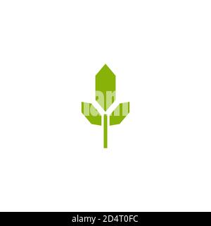 germe vert géométrique, branche, brut avec feuille de silhouette. Icône isolé sur blanc. Logo pour entreprise écologique, agriculture, société de nature, écologie, orga sain Illustration de Vecteur