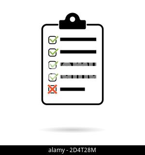 Liste de contrôle , liste de contrôle icône web plate avec ombre. Symbole de marque, test de rapport de document, illustration vectorielle . Illustration de Vecteur
