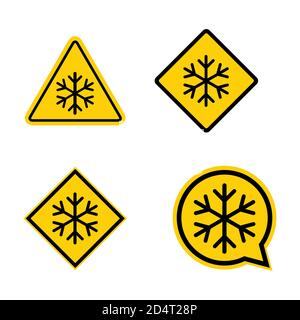 Jeu d'icône hiver neige, signe danger de flocon de glace, illustration du vecteur d'alerte risque, symbole attention . Illustration de Vecteur