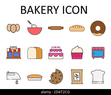 Illustration de dessin vectoriel de l'ensemble d'icônes de boulangerie Illustration de Vecteur