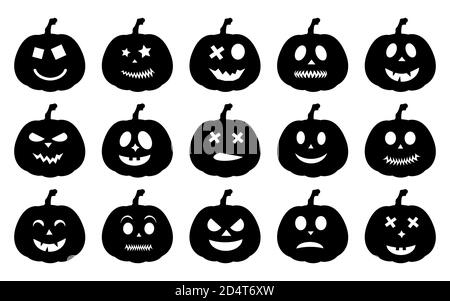 Ensemble de citrouilles d'Halloween avec différents visages isolés sur fond blanc. Illustration vectorielle Illustration de Vecteur