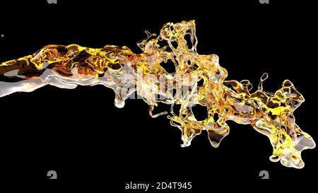 Jet de flux de bière abstrait sur le rendu 3d noir Banque D'Images