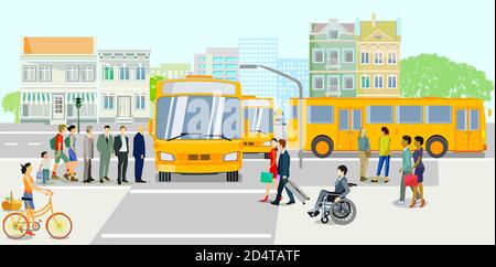 Transports en commun avec arrêt de bus, illustration vectorielle Illustration de Vecteur
