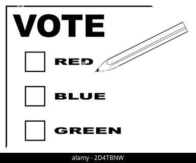 Un bulletin de vote pour le rouge bleu ou le vert avec un crayon Illustration de Vecteur