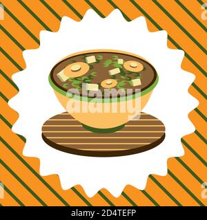 illustration colorée et mignonne d'un bol de soupe miso, nourriture japonaise Illustration de Vecteur