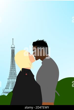 Couple amoureux à Paris. Illustration de Vecteur