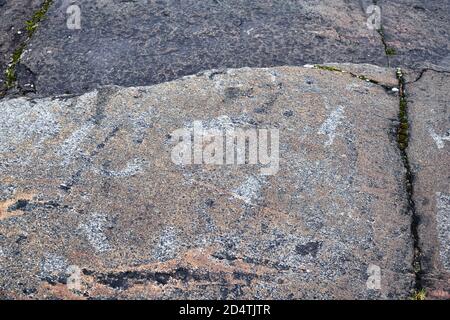 Pétroglyphes de la mer blanche (peintures rupestres anciennes) à Zalavruga, 4,5 mille ans av. J.-C. Belomorsk, Carélie, Russie Banque D'Images