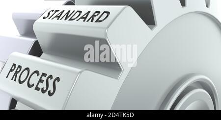 Mot de processus standard sur les engrenages métalliques, rendu 3D Banque D'Images
