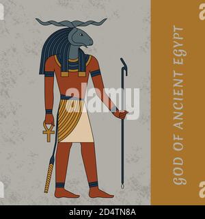 Dieu de l'Égypte ancienne Khnum. Ancien symbole égyptien, figure isolée des divinités de l'Égypte ancienne. Illustration de Vecteur