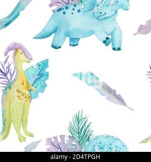 Arrière-plan Dino sans fin. Joli motif pour le textile des enfants. Banque D'Images