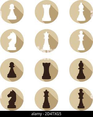 Chess Flat icon.ensemble d'icônes de pièces d'échecs nommées montrant le grand lit queen size cook évêque chevalier et pion Illustration de Vecteur