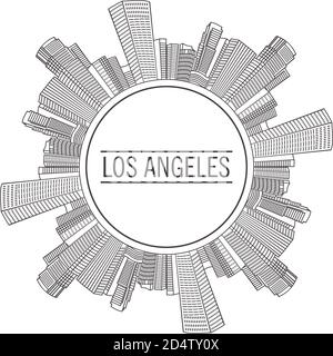 Ville américaine de Los Angeles.Paysage urbain dessiné avec des lignes. Illustration de Vecteur