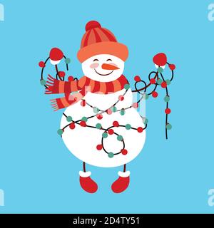 Bonhomme de neige amusant, illustration vectorielle avec bonhomme de neige dans le chapeau Illustration de Vecteur