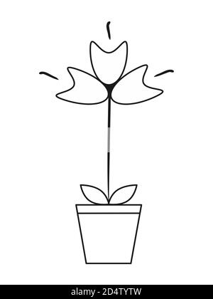 Vectorisation illustration simple fleur dans un pot sur fond blanc. Croquis pour livres de coloriage. Imprimer sur papier, tissu, céramique. Répétition pour inter Illustration de Vecteur