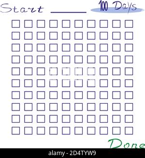 Scénario habitudes de l'illustration tracker planification 100 jours pour ordinateur portable, carte d'information, carte magnétique. Imprimer sur papier, tissu, céramique, aimant Illustration de Vecteur
