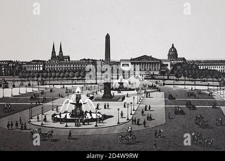 Paris, place de la Concorde, France, gravure historique en plaques de cuivre de 1860 Banque D'Images