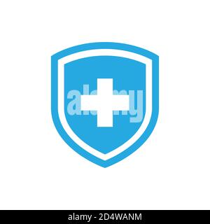 Bouclier avec icône de vecteur de croix médicale. Bleu symbole de l'hôpital ou du médicament. Illustration de Vecteur