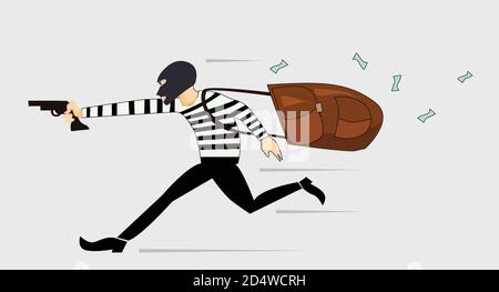 illustration d'un voleur en train de courir avec un fusil et un sac .vector Illustration de Vecteur