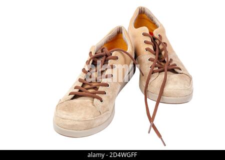 Baskets tendance chaussures mocassins isolés sur fond blanc. Banque D'Images