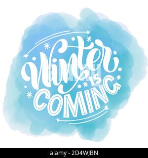 L'hiver approche. Lettrage hiver manuscrit. Éléments de motif carte hiver et nouvel an. Conception typographique. Illustration vectorielle. Illustration de Vecteur