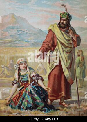 Ruth et Moïse, chromolithpraph d'une Bible, 1870 Banque D'Images