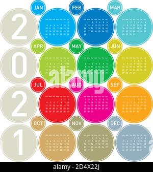 Calendrier coloré des cercles pour l'année 2021, dans les vecteurs Illustration de Vecteur