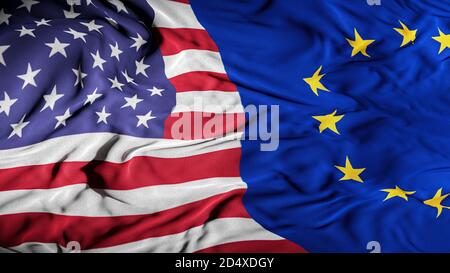 DRAPEAU combiné ÉTATS-UNIS - UE | concept des relations États-Unis et Union européenne | couverture des relations États-Unis - Europe contexte - Commerce, Affaires, transaction Banque D'Images