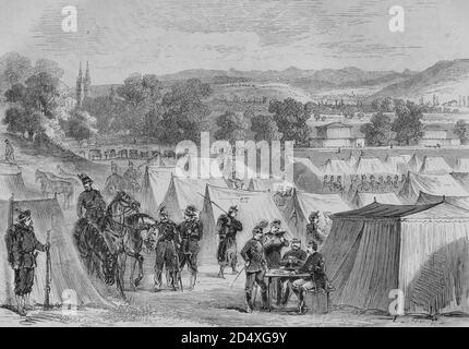 Camp suisse sur la colline de Bruderholz près de Bâle, histoire de la guerre illustrée, guerre allemande - française 1870-1871 Banque D'Images