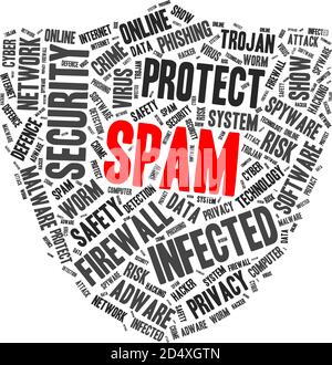 Nuage de mots de spam avec une autre étiquette de protection de PC, illustration vectorielle Illustration de Vecteur