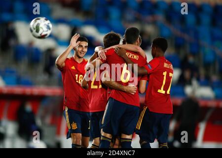 Ikel Oyarazabal, d'Espagne, célèbre un but lors du match de football de la Ligue des Nations de l'UEFA entre l'Espagne et la Suisse le 10 octobre 2020 à Alfredo Banque D'Images