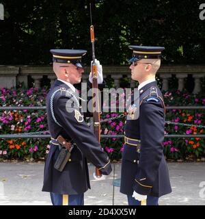 La cérémonie de la relève de la garde à la tombe de Le soldat inconnu au cimetière national d'Arlington Banque D'Images