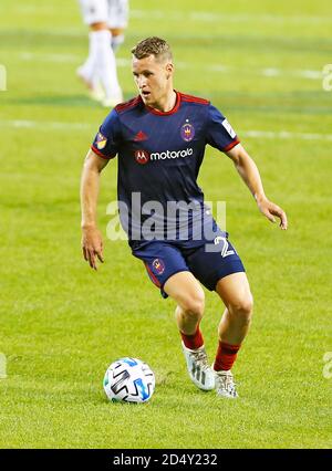 Chicago, États-Unis, 11 octobre 2020. Major League Soccer (MLS) Chicago Fire FC Forward Fabian Herbers (21) déplace le ballon contre D.C. United au Soldier Field à Chicago, il, États-Unis. Tir gagné 2-1. Credit: Tony Gadomski / toutes les images de sport / Alamy Live News Banque D'Images