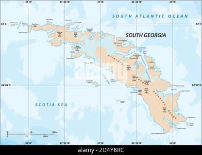 Carte de l'île de Géorgie du Sud Illustration de Vecteur