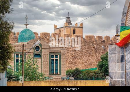 Église de Saint Marie de Sion, chapelle où l'Arche de l'Alliance aurait été conservée. Ethiopie. Bible, monument. Site du patrimoine mondial de l'UNESCO Banque D'Images