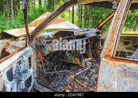 Intérieur d'une voiture grillée Banque D'Images