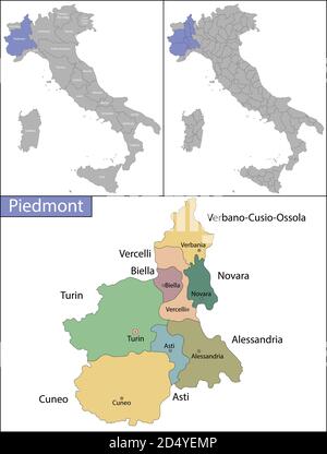 Piémont est une région du nord-ouest de l'Italie Illustration de Vecteur