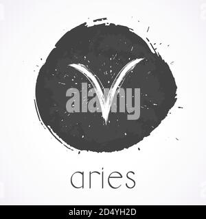 Illustration vectorielle avec un signe de zodiaque dessiné à la main BÉLIER sur fond d'encre de grunge. Monochrome. Illustration de Vecteur