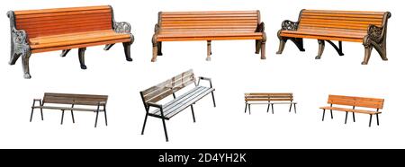Beau banc séparé sur fond blanc. De nombreux bancs différents, sous différents angles. Banque D'Images