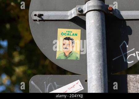 Sticker, Free Öcalan, Potsdam, Brandebourg, Allemagne Banque D'Images