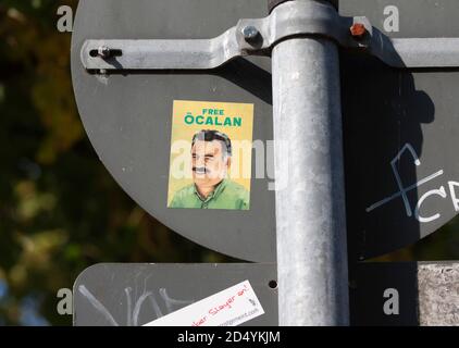 Sticker, Free Öcalan, Potsdam, Brandebourg, Allemagne Banque D'Images