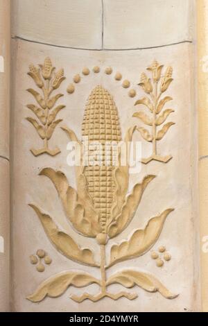 Russie, Moscou, Oktober 11, 2020: Pavillon 58 'Ukraine' ('Agriculture') fragment de décoration murale Banque D'Images