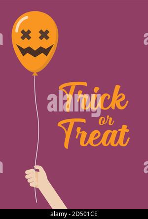 Main d'enfant tenant des ballons d'air effrayants. Affiche Halloween Trick or Treat. Illustration vectorielle Illustration de Vecteur