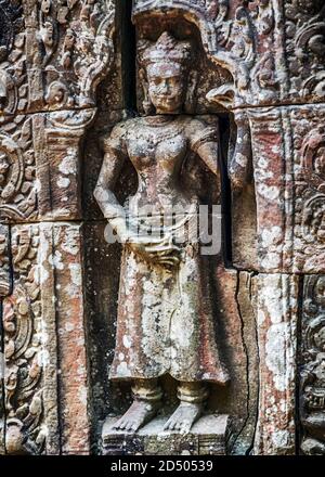 APSARA sculpté sur le mur bas reliefs Banque D'Images