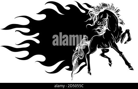 Vector magnifique fiery Horse silhouette noire isolée sur blanc Illustration de Vecteur