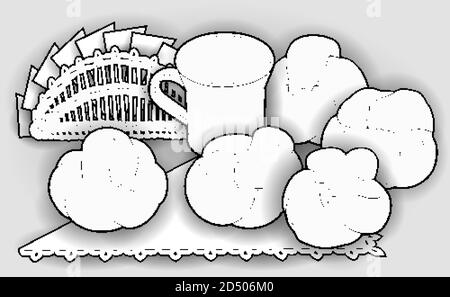 Petits pains, lait, serviettes de table dessin à la main dessin d'un motif de caniche Illustration de Vecteur