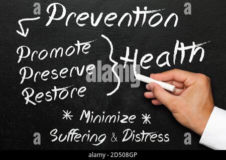 Concept de prévention des maladies en médecine. Promotion de la santé, conservation et restauration. Ces objectifs sont contenus dans le mot prévention. Banque D'Images
