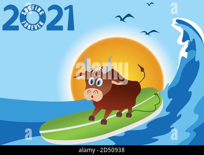 il symbole du zodiaque de 2021. Bull - surfer Illustration de Vecteur