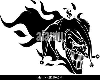 Un visage de joker délirant. Clown en colère avec le sourire maléfique sur le visage. Silhouette noire Illustration de Vecteur